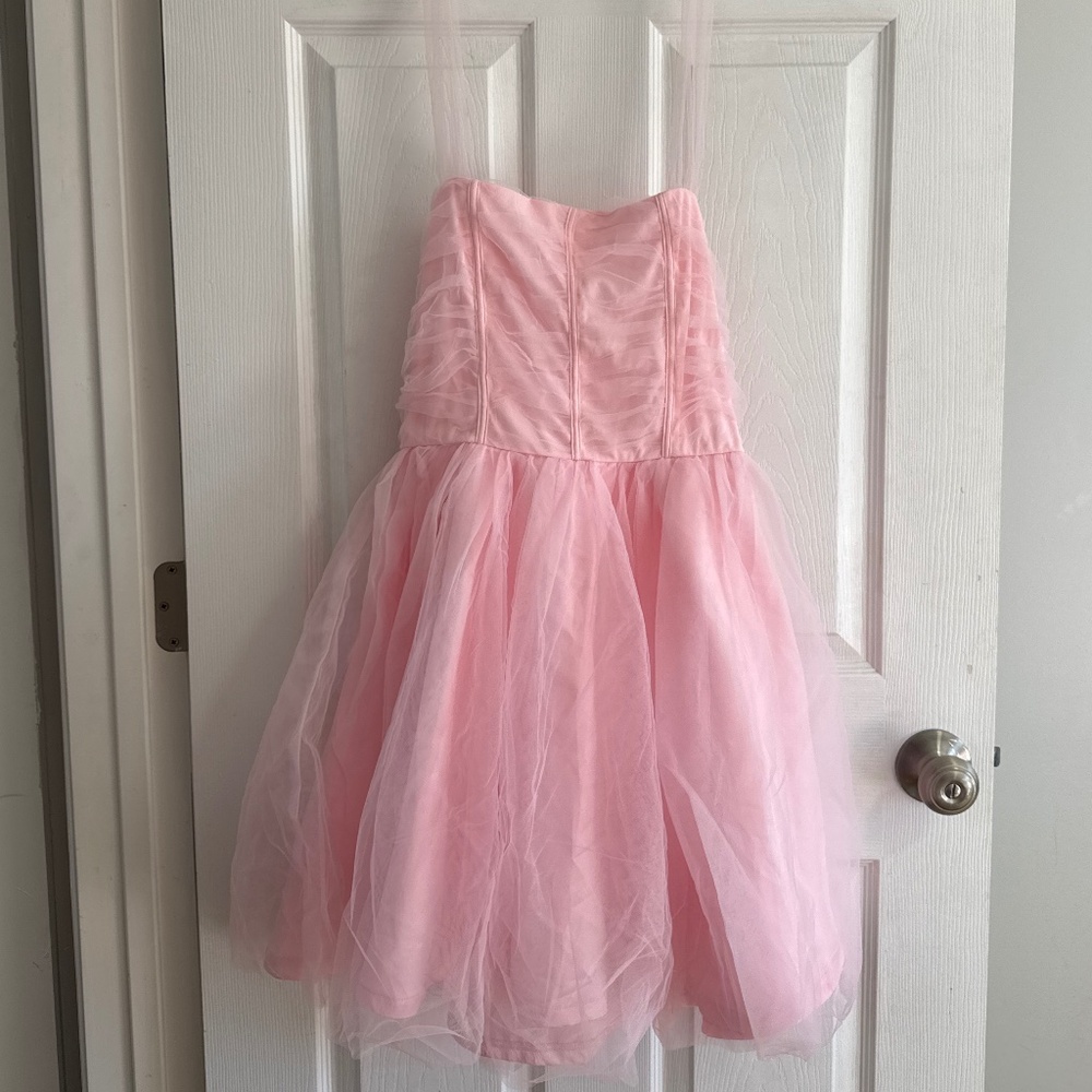 Blush Pink Tulle Party Dress | Adjustable Tie Straps | Size M